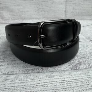 Status Accessories Black Genuine Leather Belt W/ Silver Buckle Size 34